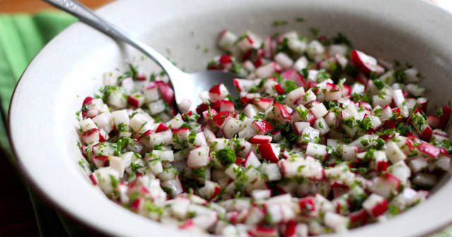 Spring Radish Salad, Radish Recipes, One Community http://www.pbs.org/food/kitchen-vignettes/spring-radish-salad/